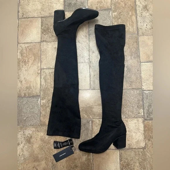 Vero Moda Black Over The Knee Boots Block Heel Stretch Thigh High Boots Women - Picture 2 of 9